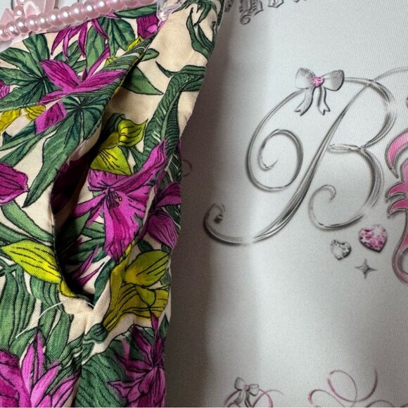 H&M pants floral tropical purple green cream leafs flowers comfy lightweight - Picture 5 of 9